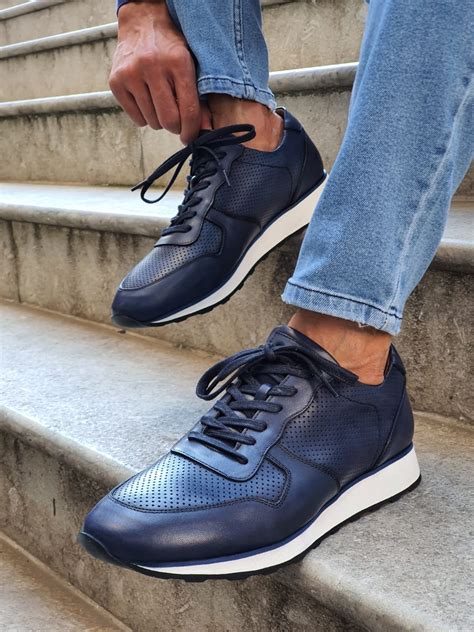 navy blue designer sneakers|navy blue and white sneakers.